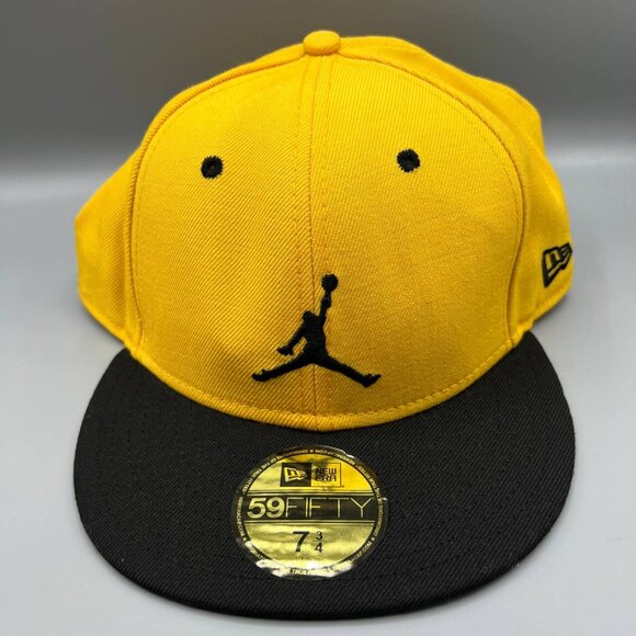 Air Jordan Hat Men 7 3/4 Yellow Black 59Fifty New Era Hat Fitted Cap - Picture 1 of 8